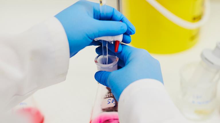 blue gloves in lab